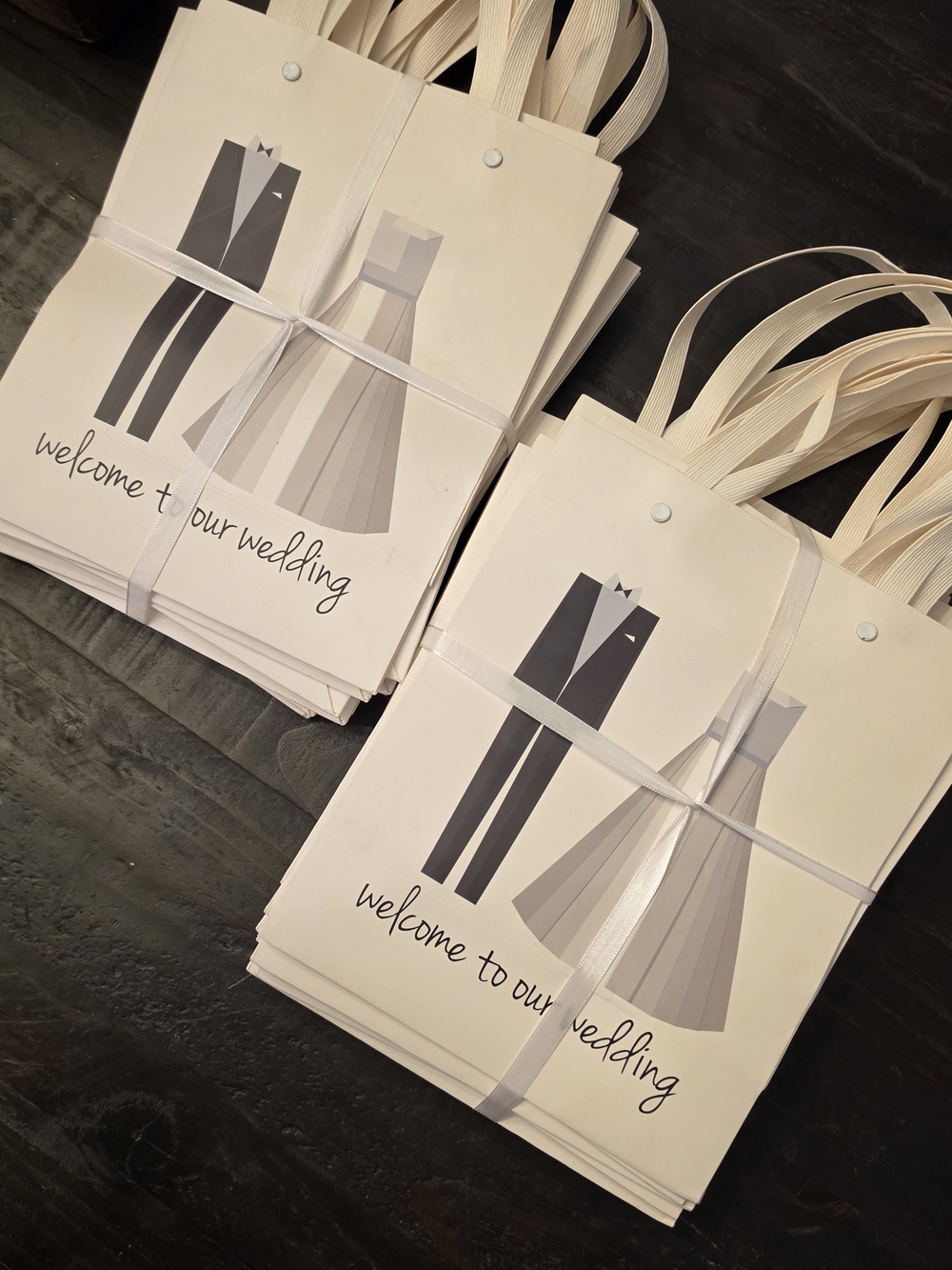 Wedding Welcome Tote Bag - Cream with Grey Bride & Groom Design